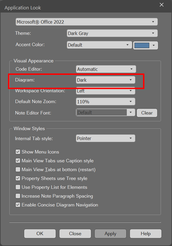 Obecné nastavení tématu pro diagram