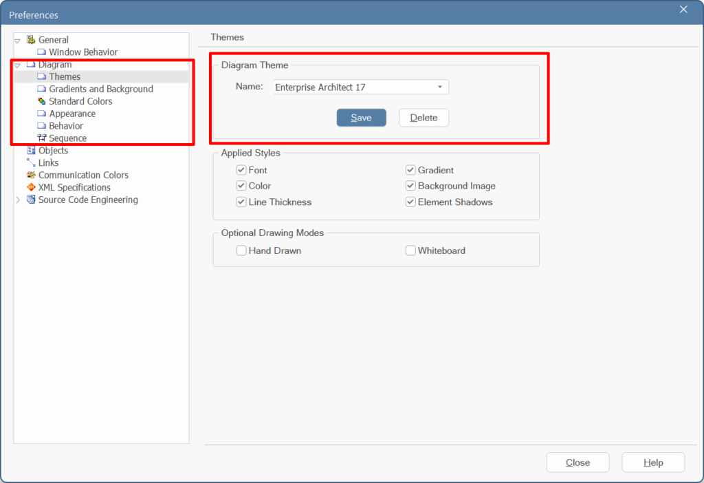 Obecné nastavení témat diagramů